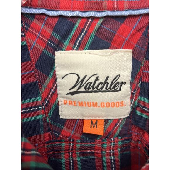 WATCHLER Shirt Mens medium Plaid Premium Goods button front Casual - Picture 3 of 4